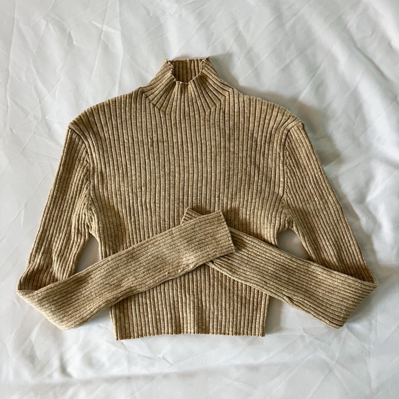 SHEIN Tan Mock-Neck Rib-Knit Sweater Size Small - Picture 5 of 11